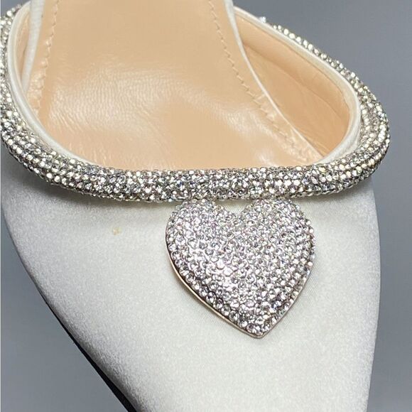Mach & Mach Crystal Heart 110 Satin Ankle-Strap Pumps size 38 - Picture 11 of 16
